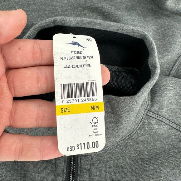 TOMMY BAHAMA Flip Coast Men's Full Zip Vest SIZE M GrayReversible Casual $110